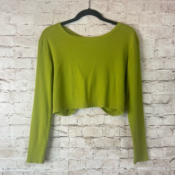 Anthropologie Tops - Anthropologie Saturday Sunday Small Long Sleeve Crop Top Open Back Green S Sm